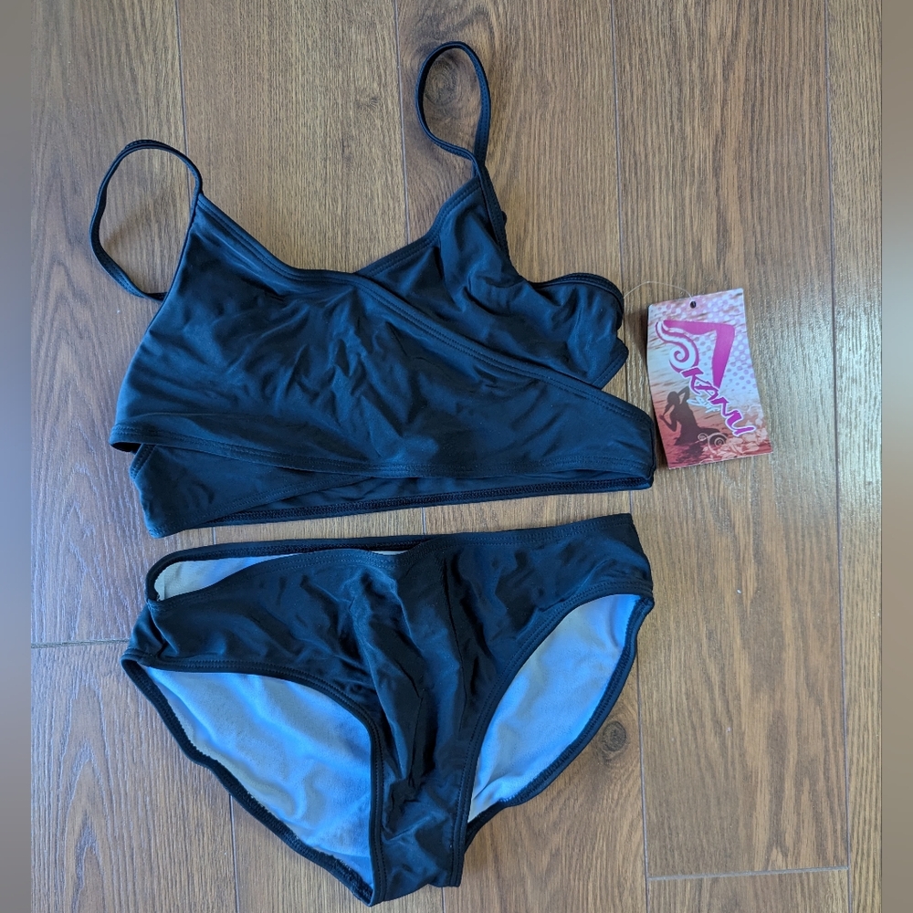 Kanu Surf Coral Reef Wrap Bikini Black Girl's 14 NWT